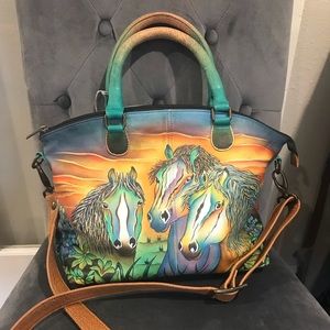 Hand painted leather handbag